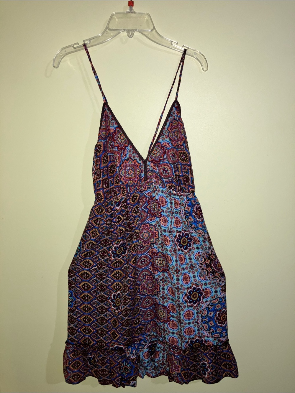 Urban Nomad boho babydoll strappy mini midi dress sz M L patchwork print